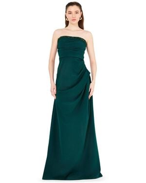 Amiri Hand Embellished Strapless Pleated Gown - Green
