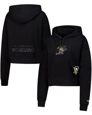 Pro Standard Pittsburgh Penguins Jewels Cropped Pullover Hoodie - Black