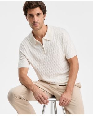 Alfani Short-sleeve Diamond Zip Polo Sweater - White