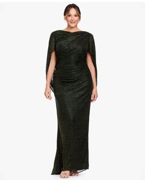 Betsy & Adam Metallic Glitter-crinkle Draped-back Gown - Black