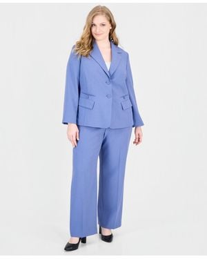 Le Suit Plus Size Classic-fit Wide-leg Mid-rise Pant Suit - Blue
