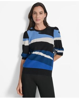 DKNY Cotton Printed Elbow-sleeve Sweater - Blue