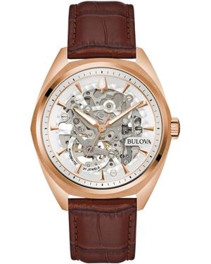 Bulova Automatic Classic Surveyor Leather Strap Watch 41mm - Brown