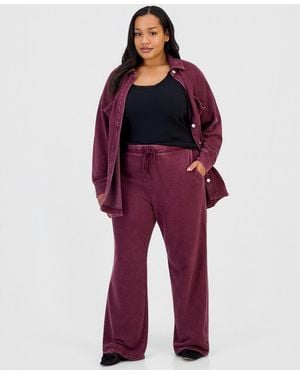 And Now This Plus Size Faux-denim French Terry Wide-leg Pants - Red