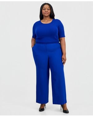 Tahari Plus Size Mid Rise Wide-leg Pants - Blue