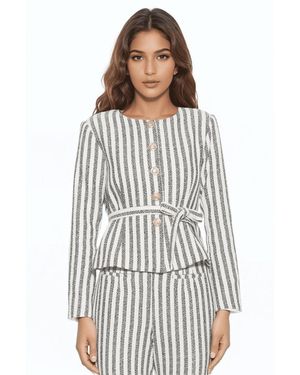 Alexia Admor Arjun Striped Long Sleeve Scoop Neck Sweater Jacket - White