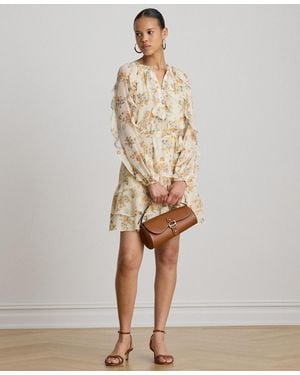 Ralph Lauren Band Collar Floral Ruffle-trim Tiered Dress - Natural