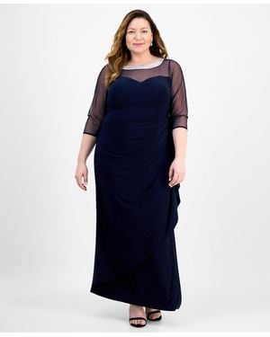 Alex Evenings Plus Size Illusion-trim Ruffled Gown - Blue