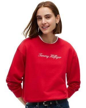 Tommy Hilfiger Crew Neck Graphic Pullover Long-sleeve Sweatshirt - Red