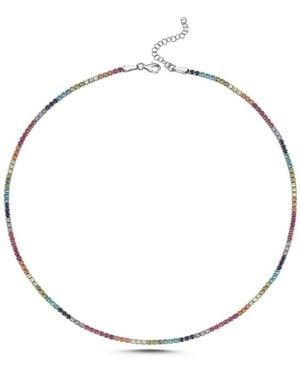 Spero London Rainbow Colorful Sterling Tennis Necklace - Metallic