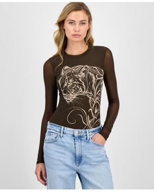 Guess Penelope Long-sleeve Mesh Bodysuit - Blue