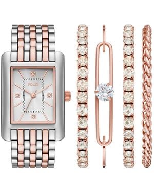 Folio Quartz Three-hand Alloy Watch Set - White