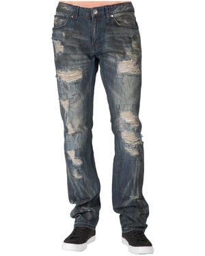 Level 7 Dark Tint Destroyed & Mended Slim Straight Premium Jeans - Gray