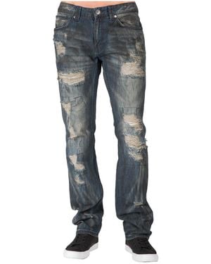 Level 7 Dark Tint Destroyed & Mended Slim Straight Premium Jeans - Gray