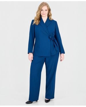 Le Suit Plus Size Peak Lapel Classic-fit Wide-leg Jacket And Pants - Blue