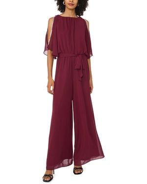 Msk Belted Blouson Boat Neck Jumpsuit - Red