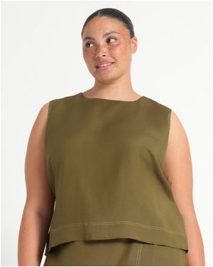 Estelle Plus Size Sonnet Linen Sleeveless Summer Tie-back Top - Green