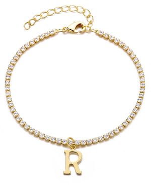 Adornia Gold Crystal Initial Charm Tennis Bracelet - Metallic