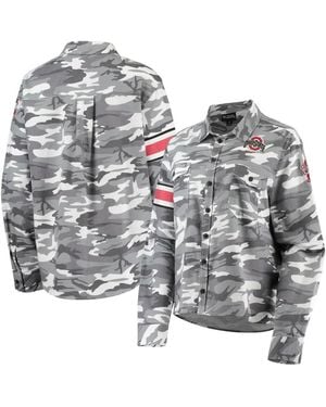 The Wild Collective Ohio State Buckeyes Camo Flannel Button-up Long Sleeve Shirt - Gray