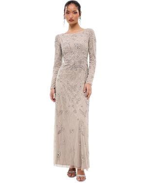 MARYISA Modest Floral Embellished Sequins Maxi Dress - White