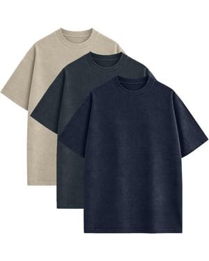Blu Rock Drop-shoulder Micro Waffle-knit Short-sleeve Crewneck T-shirt - Blue