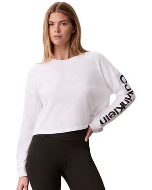 Calvin Klein Puff Graphic Logo Long-sleeve Cropped T-shirt - White