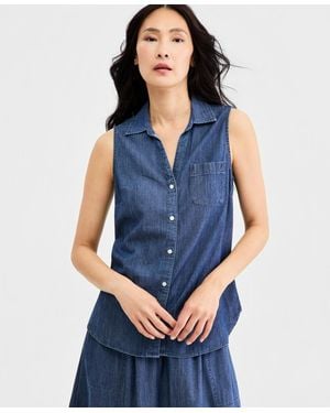 Nautica Chambray Sleeveless Button-front Top - Blue
