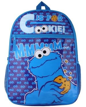 MONSTER JAM Sesame Street Cookie Monster Backpack C Is For Cookie School Book Bag - Blue