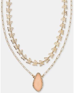 Lonna & Lilly Gold-tone Stone Butterfly Layered Necklace - White