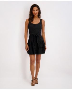 Kensie Embroidered Cotton Sleeveless Dress - Black