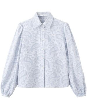 Mango Puff-sleeve Embroidered Striped Shirt - Blue