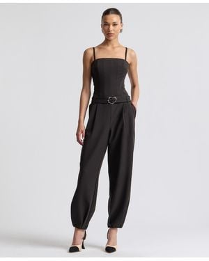 Avec Les Filles Square Neck Belted Jumpsuit - Black