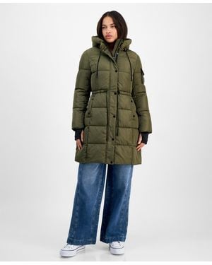 Steve Madden Hooded Puffer Utility Coat - Green