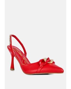 LONDON RAG Pull Me Diamante Embellished Chain - Red