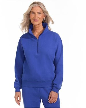 Lands' End Serious Sweats Relaxed Quarter Zip Pullover Sweatshirt - Blue