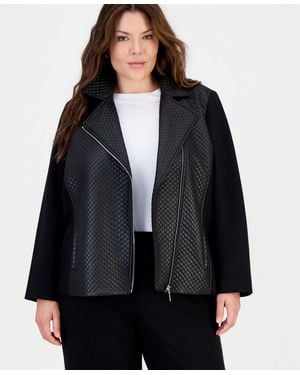 Anne Klein Plus Size Quilted Faux-leather Motorcycle Jacket - Black