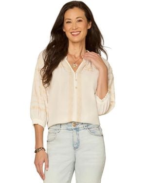 Democracy Mixed Media Embroidered Top - White