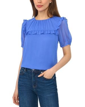 Cece Elbow-length Ruffle-yoke Chiffon Blouse - Blue