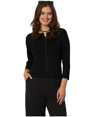 Cable & Gauge Scalloped Rib Trim Cardigan - Black