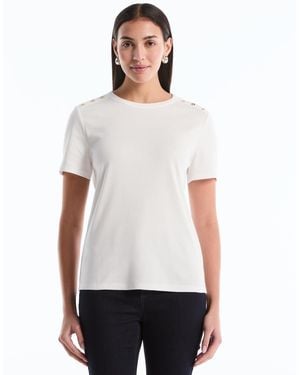 Rafaella Petite Button Detail Short-sleeve Top - White