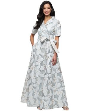 Alex Evenings Collared Neck Jacquard Ball Gown - White