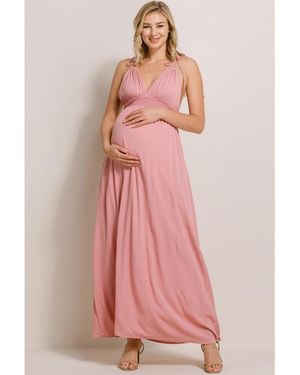 Hello Miss Maternity V-neck Tie Strap Empire Waist Maxi Dress - Pink