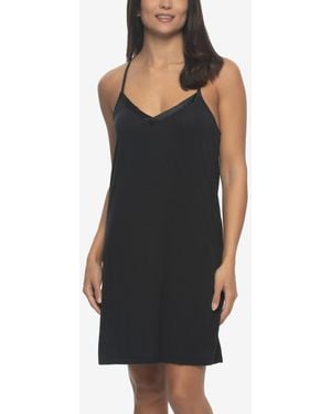 Felina Elysees Sleeveless Satin V-neck Chemise - Black