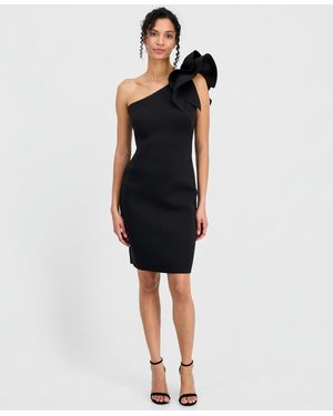 Anne Klein One-shoulder Asymmetrical Ruffle-detail Sheath Dress - Black