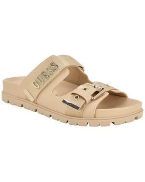 Guess Faxona Branded Slip-on Footbed Sandals - Natural