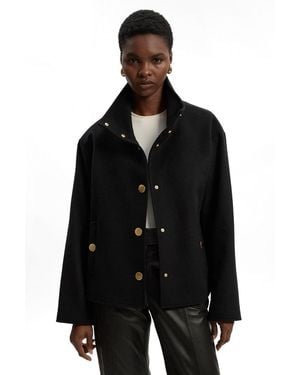 Karen Millen Brushed Wool Funnel Neck Tailored Coat - Black