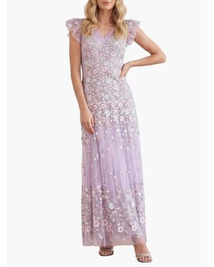 Needle & Thread Ethereal Blooms Short Sleeve Ankle Gown - Purple
