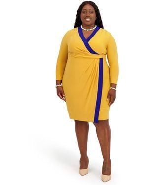 Kasper City Wrap V-neck Dress - Yellow