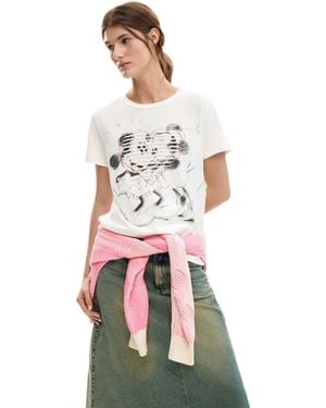 Desigual Mickey And Minnie Mouse Heart T-Shirt, Cotton - White