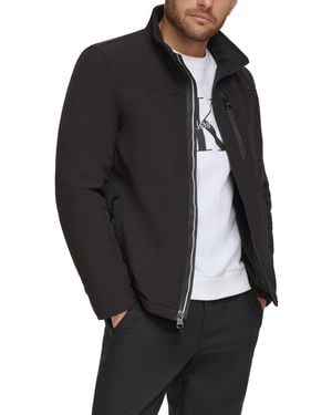 Calvin Klein Water Resistant Soft Shell Open Bottom Jacket (Standard And Big Tall) Jacket, Spandex/Polyester - Black